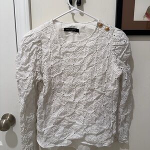 SHEIN White Textured Button Detail Blouse